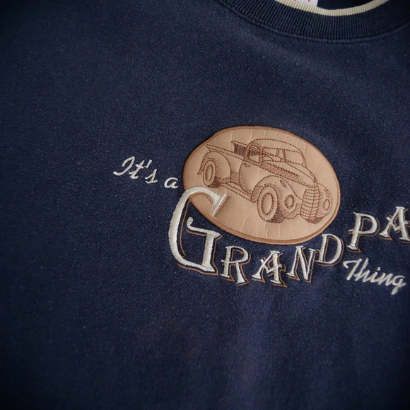 Vintage M&C Sport Navy & Tan It's a Grampa Thing Crewneck Sweater XXL - Picture 10 of 12
